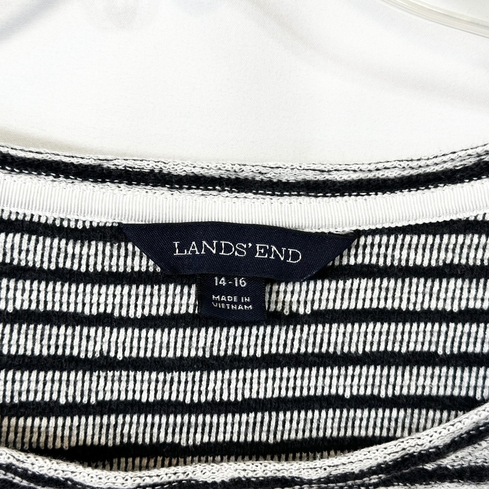 Lands End Large Top Black White Striped Long Sleeve Cotton Sweater Nautical 1812 - Picture 3 of 9